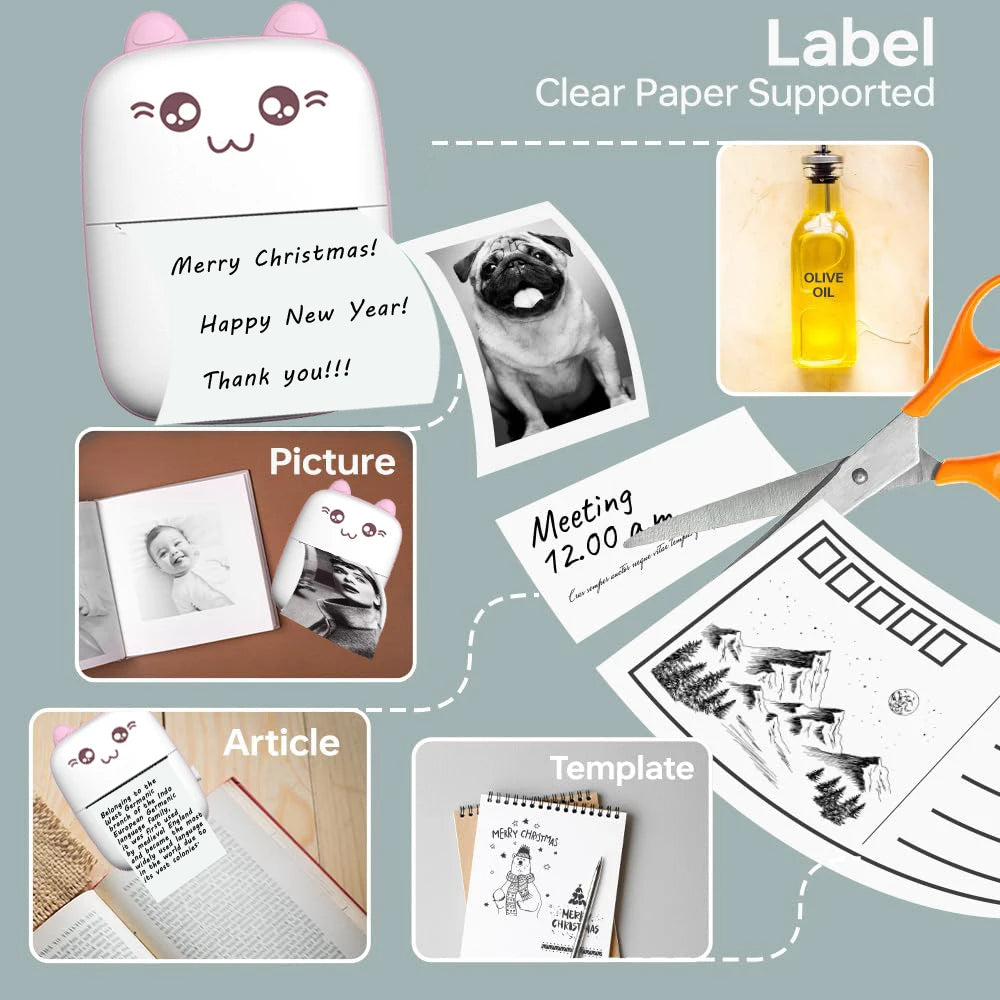 C9 Mini Printer Thermal Paper Picture Luggage Tags English Learning