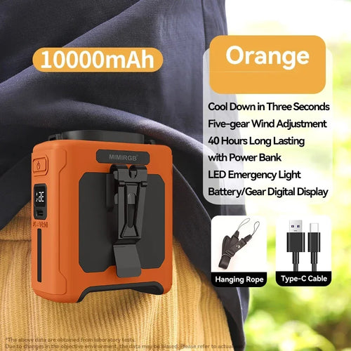 10000mAh Waist Fan Wearable Waist Fan 5 Speeds & Light 40H Hands-Free