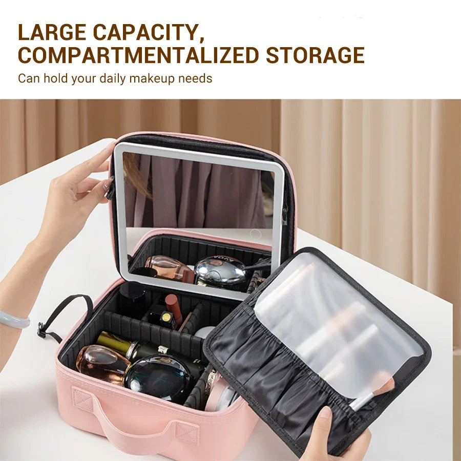 LED Lighted Travel Makeup Bag with Mirror Portable Waterproof Makeup