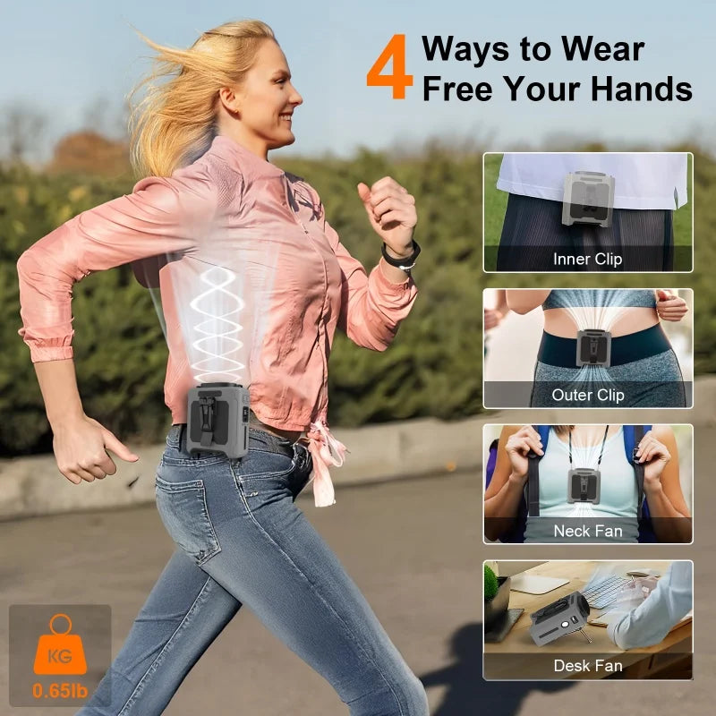 10000mAh Waist Fan Wearable Waist Fan 5 Speeds & Light 40H Hands-Free