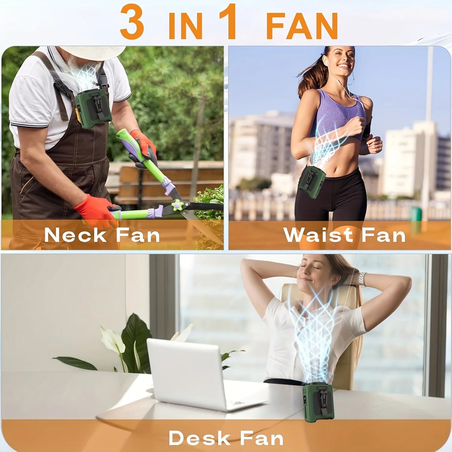 10000mAh Waist Fan Wearable Waist Fan 5 Speeds & Light 40H Hands-Free