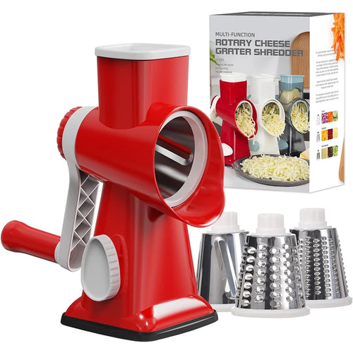 LMETJMA 3 in 1 Rotary Cheese Grater Versatile Manual Vegetable Slicer