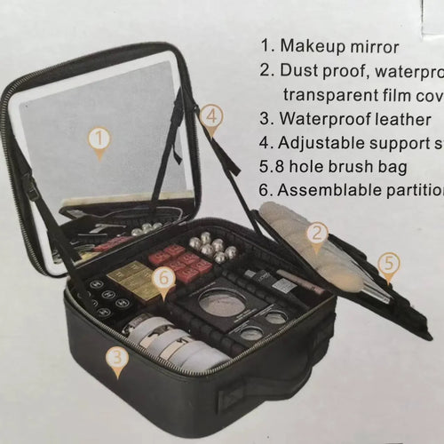 LED Lighted Travel Makeup Bag with Mirror Portable Waterproof Makeup
