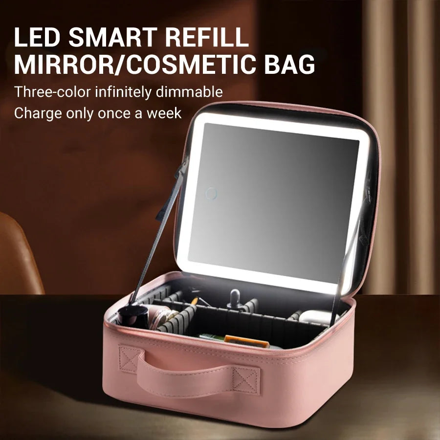 LED Lighted Travel Makeup Bag with Mirror Portable Waterproof Makeup