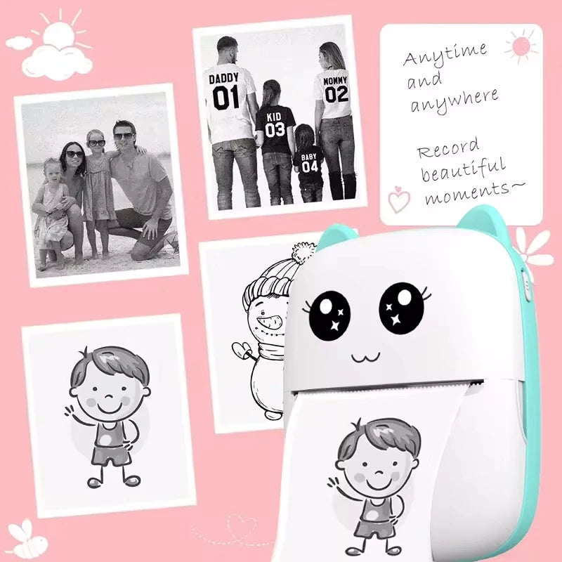 Portable thermal printer mini cat print photo pocket thermal label