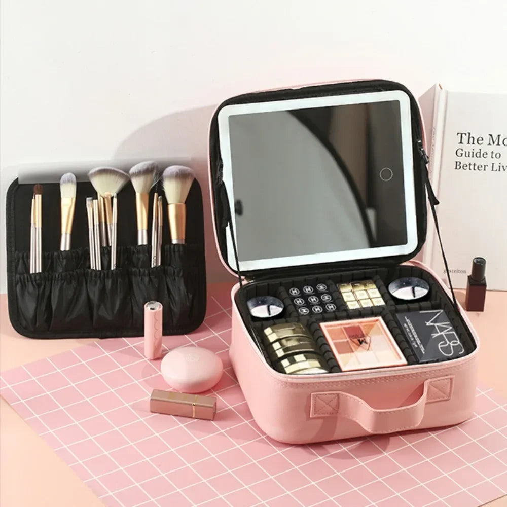 LED Lighted Travel Makeup Bag with Mirror Portable Waterproof Makeup