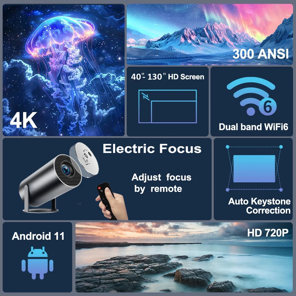 DITONG HY300 Plus Projector Android 4K 1280*720P Video Cinema Outdoor