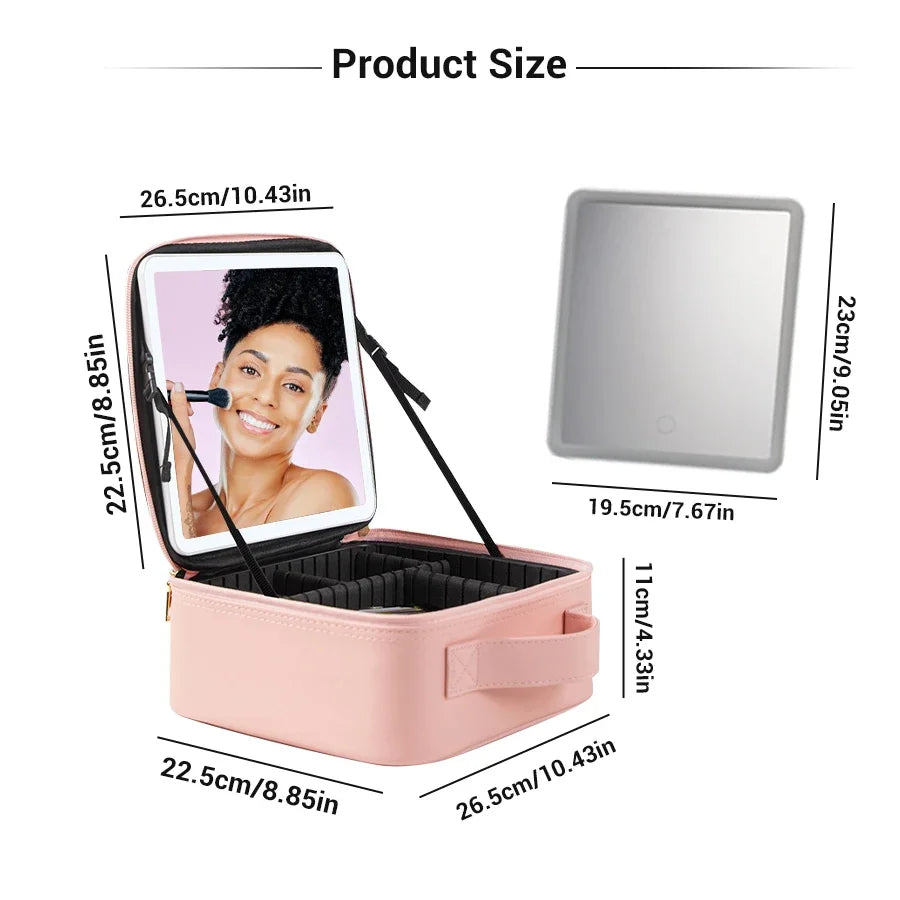 LED Lighted Travel Makeup Bag with Mirror Portable Waterproof Makeup