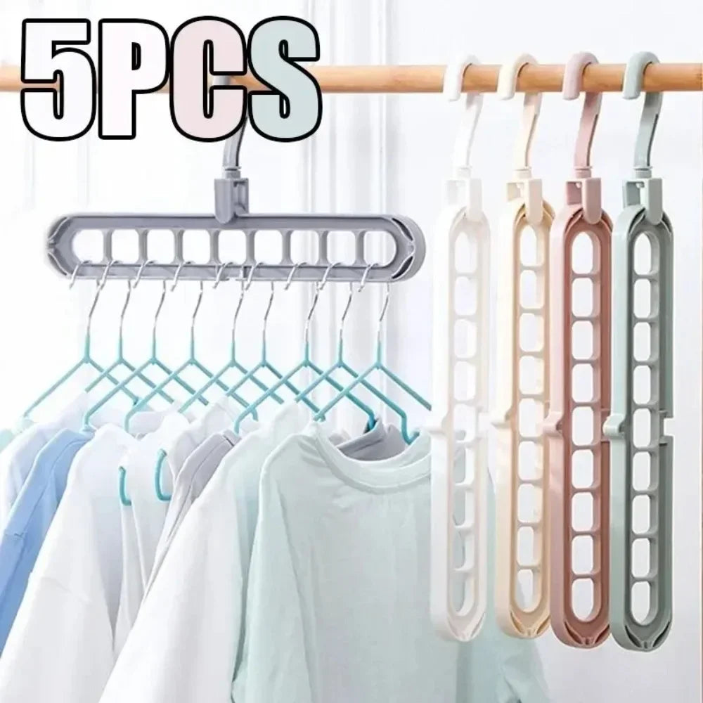 5pcs 9-hole wardrobe storage rack multifunctional foldable clothes
