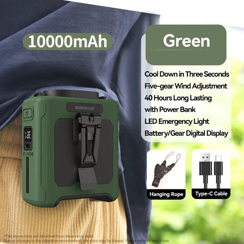 10000mAh Waist Fan Wearable Waist Fan 5 Speeds & Light 40H Hands-Free