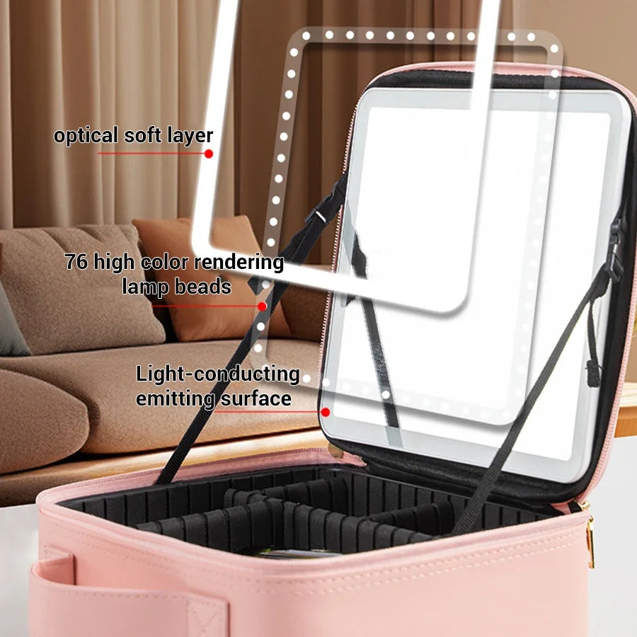LED Lighted Travel Makeup Bag with Mirror Portable Waterproof Makeup