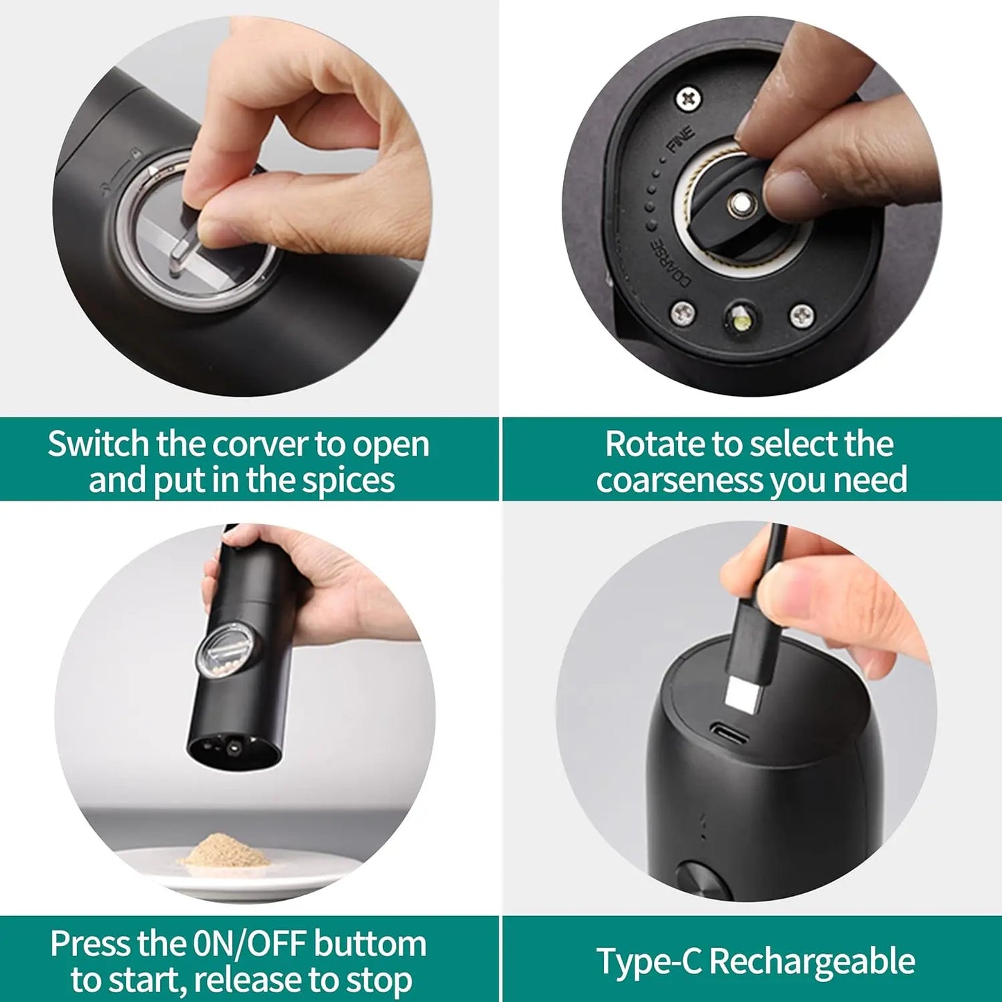 Rechargeable Electric Grinder Smart Automatic Rose Salt Grinder