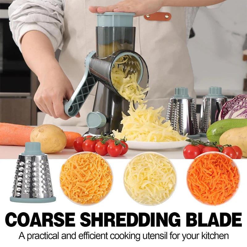 LMETJMA 3 in 1 Rotary Cheese Grater Versatile Manual Vegetable Slicer