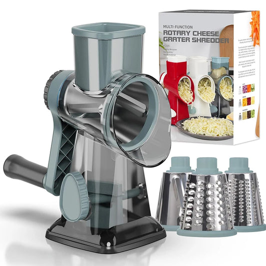 LMETJMA 3 in 1 Rotary Cheese Grater Versatile Manual Vegetable Slicer