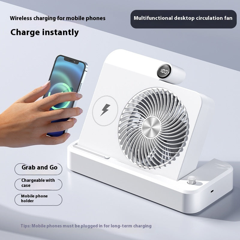 Desktop Mobile Phone Wireless Charging Display Folding Fan