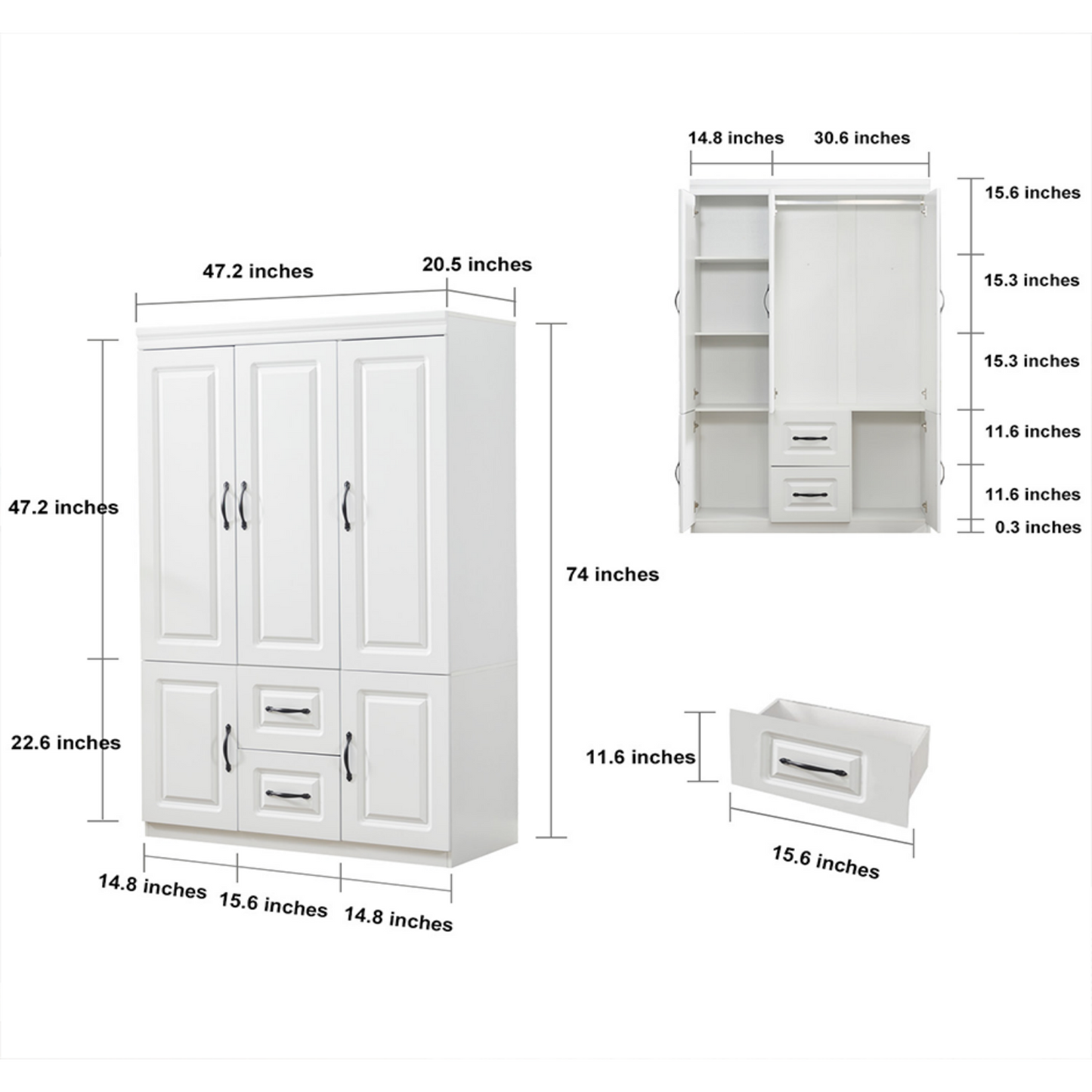 YG-7 Closet Wardrobe Closets 3 Doors Armoire Wardrobe Closet Wood